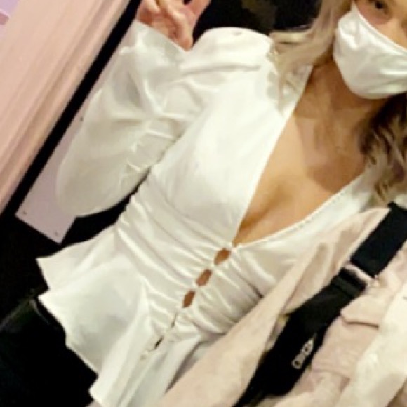 white button up satin peplum cinch waist blouse - Picture 4 of 6